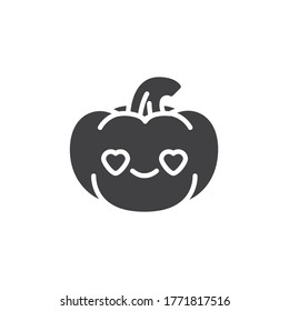 Pumpkin smiling face with heart eyes vector icon. filled flat sign for mobile concept and web design. In love halloween pumpkin emoji glyph icon. Symbol, logo illustration. Vector graphics