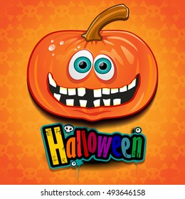 Pumpkin Smiling Orange Background with Halloween decorations- transparency blending effects and gradient mesh-EPS 10