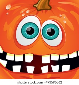 Pumpkin Smiling Orange with Broken Teeth - transparency blending effects and gradient mesh-EPS 10