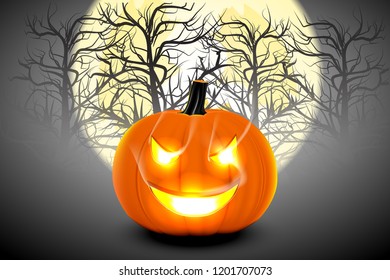 Pumpkin and smoke with castle background ,Concept halloween, trick or treat