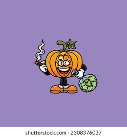 calabaza humedecimiento y cara alta apedreada de hierba de cannabis aguanta bud nug