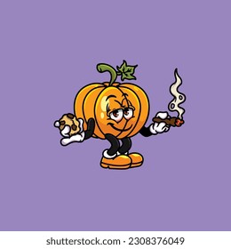 pumpkin smoking blunt and high face stoned from weed cannabis hold bud nug
