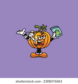 pumpkin smoking blunt and high face stoned from weed cannabis hold bud nug