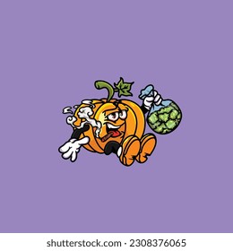 pumpkin smoking blunt and high face stoned from weed cannabis hold bud nug