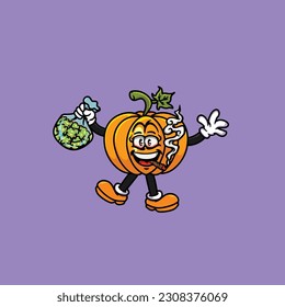 calabaza humedecimiento y cara alta apedreada de hierba de cannabis aguanta bud nug