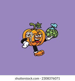 calabaza humedecimiento y cara alta apedreada de hierba de cannabis aguanta bud nug