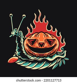 Pumpkin Snail Retro vector Illustration