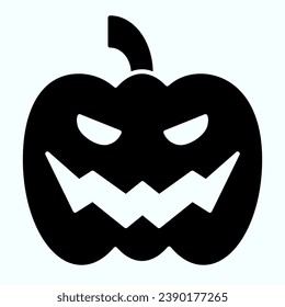 Pumpkin solid icon. Big scary face in vegatable product for party celebration. Halloween vector design concept, glyph style pictogram on white use for and app. Eps 10.