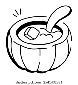 Pumpkin soup bowl doodle icon 

