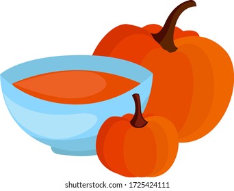 Pumpkin soup, illustration, vector on white background