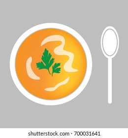 pumpkin soup with spoon- vector illustration