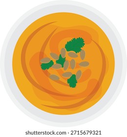 pumpkin soup top view vector.