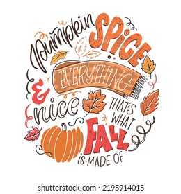 Pumpkin spice - fall background. Inspirational lettering quote postcard. Modern calligraphy. Brush painted letters, vector