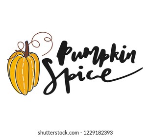 Pumpkin spice . Hand drawn vector illustration. Autumn color poster. Good for scrap booking, posters, greeting cards, banners, textiles, gifts, shirts, mugs or other gifts. Vector