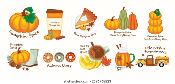 Pumpkin spice harvest set vector
