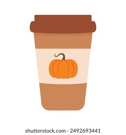 Pumpkin spice latte, autumn coffee in  paper cup.Hot delicious autumn seasonal drink. Vector illustration