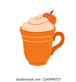 Pumpkin spice latte coffee cup for autumn menu or greeting card design. Vector