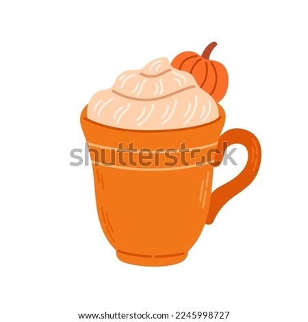 Pumpkin spice latte coffee cup for autumn menu or greeting card design. Vector