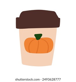 Pumpkin spice latte. Flat design. Hand drawn icon. Illustration on white background.