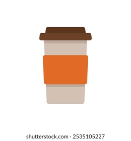 Ícone de café com leite de abóbora. Ilustração Doodle - xícara de papel de café com protetor de calor laranja. Conceito de época de outono