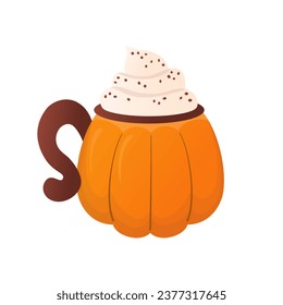 Pumpkin spice latte mug. Flat cartoon style.