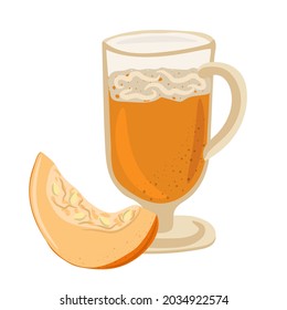 Pumpkin Spice latte and part of pumpkin, pumpkin juice. Traditional Thanksgiving food vector Illustration on a white background