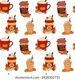 Pumpkin Spice Latte Seamless Pattern Design