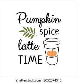 Cita de tiempo tardío con especias de calabaza. Un vaso de café en forma de doodle. Ilustración vectorial para un afiche o diseño para un portátil