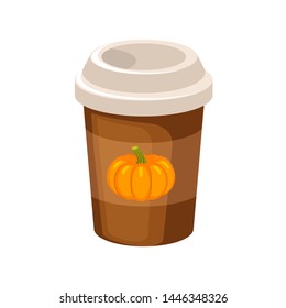 pumpkin spice latte vector illustration isolated on white background. Paper cup.