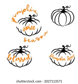 Pumpkin Spice Season Vector Icons Outline Style. Fall Seasonal Pumpkin Designs For Cut Decor.