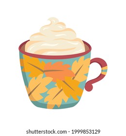 Pumpkin spice whipped latte, traditional Thanksgiving drink vector Illustration on a white background