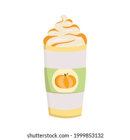 Pumpkin spice whipped latte, traditional Thanksgiving drink vector Illustration on a white background