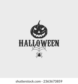 pumpkin and spider halloween logo vintage vector illustration template icon design