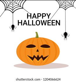 pumpkin spider web happy halloween holiday decoration concept flat isolated vector illustration