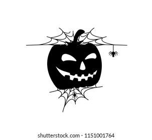 pumpkin and spider webs, black silhouette vector on a white background