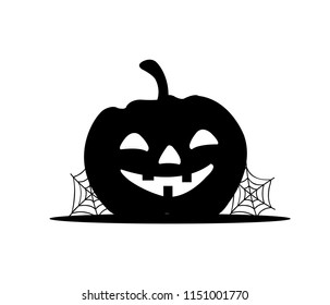 pumpkin and spider webs, black silhouette vector on a white background