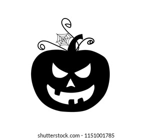 pumpkin and spider webs, black silhouette vector on a white background