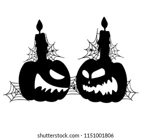 pumpkin and spider webs, black silhouette vector on a white background