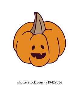 Pumpkin with spooky face. Isolated design elements for Halloween kid party. Vector illustration.