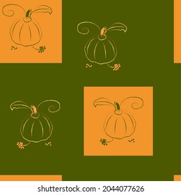 pumpkin, a sprig of ripe berries. seamless pattern.vector graphics. the symbol of the harvest.yellow autumn.textiles, wallpapers