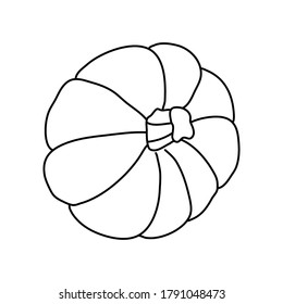 Pumpkin or squash in doodle style. Isolated outline. Hand drawn vector illustration in black ink on white background. Great for coloring books. Farming garden theme.