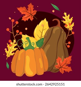 Pumpkin and squash fall decor. Vector illustration
