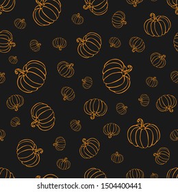 pumpkin or squash pattern in orange color on blackboard. pumpkin pattern. vintage hand drawn pumpkin sketch. outline vegetables pattern for background, halloween or thanksgiving banner or poster.