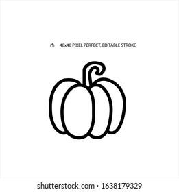 Pumpkin, squash simple line icon vector illustration.Editable stroke. 48x48 Pixel Perfect.