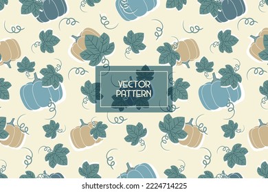 Pumpkin squash vegetable fruit healthy food harvest summer season abstract vector seamless repeat pattern