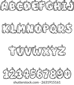 Pumpkin Squash Vegetable typography font lettering ABC cartoon vector text
