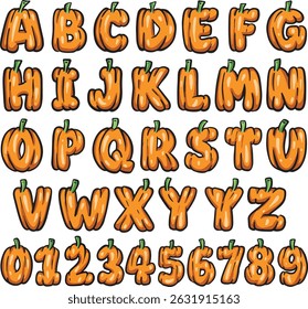Pumpkin Squash Vegetable typography font lettering ABC cartoon vector text