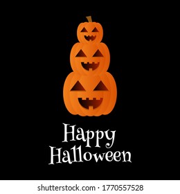 Pumpkin stack. Happy Halloween text banner on black background