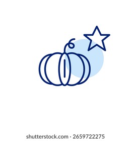 Pumpkin and star. Trusted farmer quality produce. Pixel perfect, editable stroke vector icon