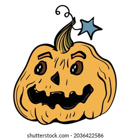 Calabaza con una ilustración de la caricatura del vector estrella